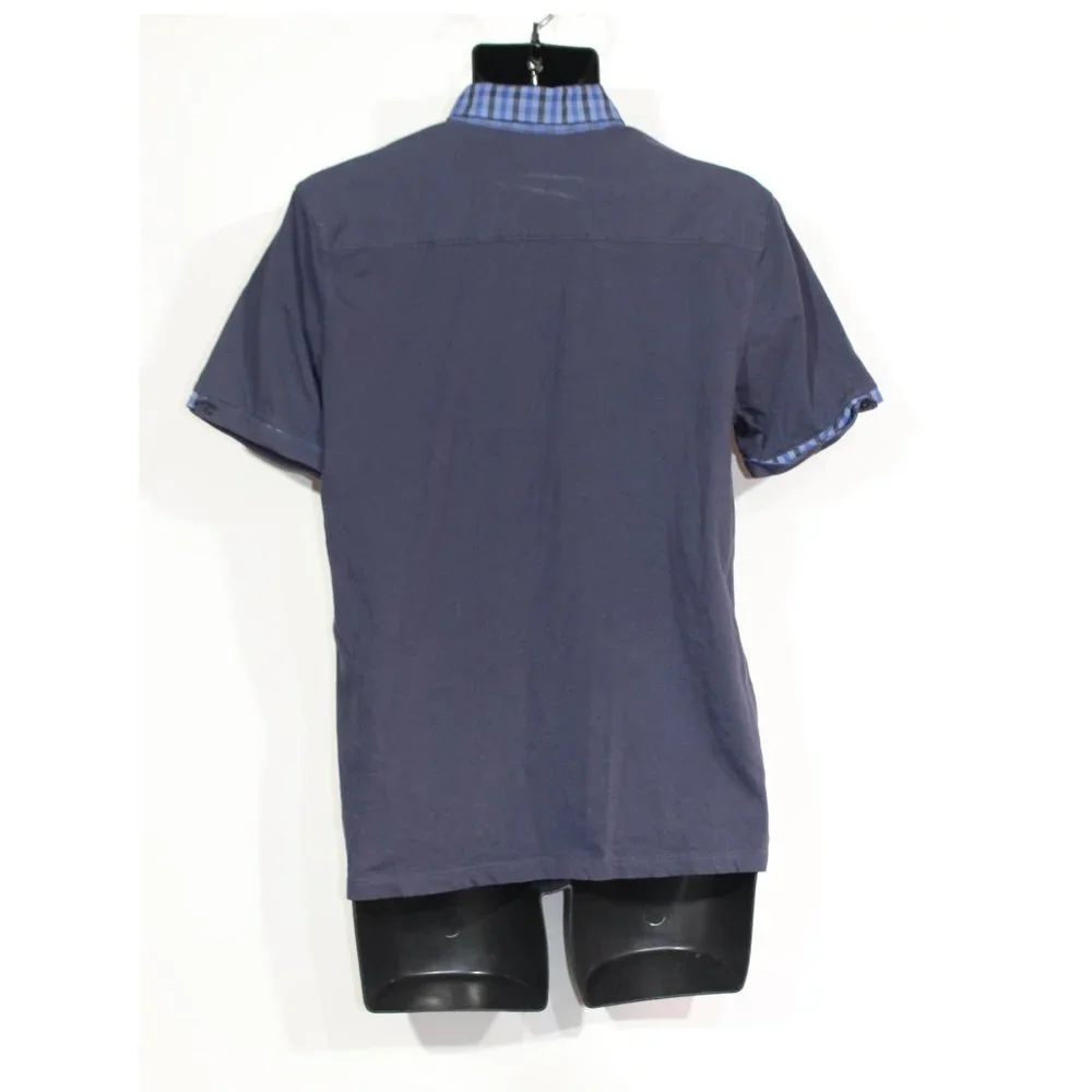 Ted Baker Polo Shirt 4 Large Blue Summer Checkered Collar Short Sleeve Mens - Picture 7 of 10